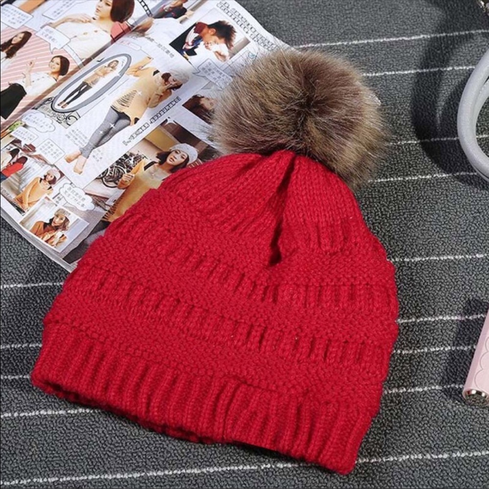 NEW! Knit Pom Pom Beanie Fur Lined In 8 Colors - Picture 8 of 8